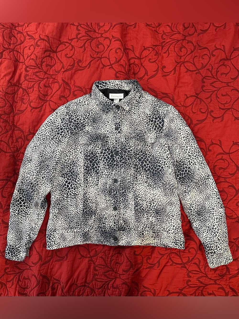 Worthington Black & White Leopard Print Jean Jacket